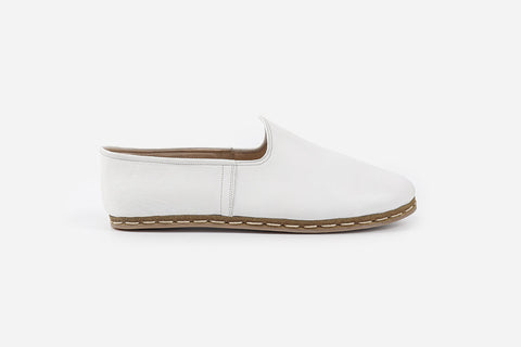 Men's Arctic White leather loafers, handmade in Turkey from Italian leather for a refined look.