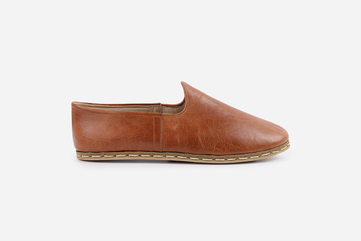 Men's Chestnut leather loafers, handmade in Turkey from Italian leather for a classic, refined look.