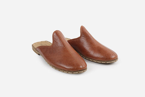 Elegant Chestnut leather slippers for men, made from premium Italian leather and expertly handmade in Turkey.