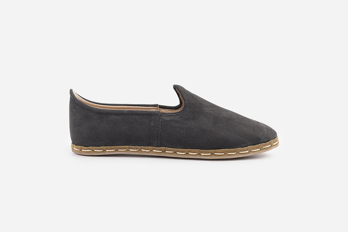 Women's Eclipse Noir nubuck loafers, handmade for a sleek and sophisticated look with a deep black finish.