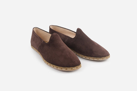 Elegant Espresso Brown suede loafers for men, featuring handmade details and expert Turkish craftsmanship.