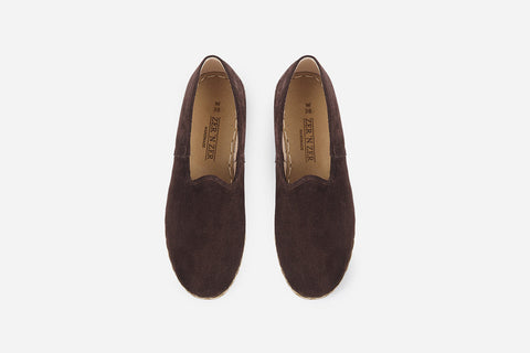 Elegant handmade suede loafers in espresso brown for women, offering a luxurious texture and refined appearance.