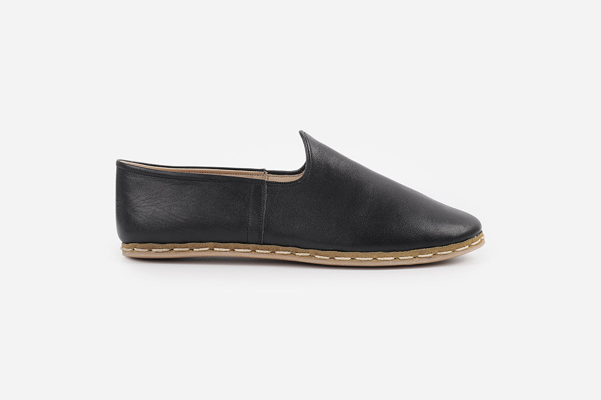 Men's Midnight Noir leather loafers, handmade in Turkey from Italian leather for a sleek black finish.