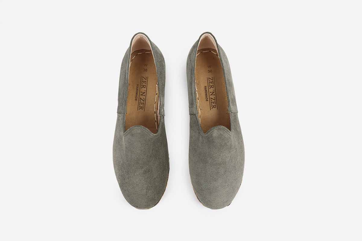 Chic Sage Green loafers for women, handmade from soft suede with a stylish and handmade design.