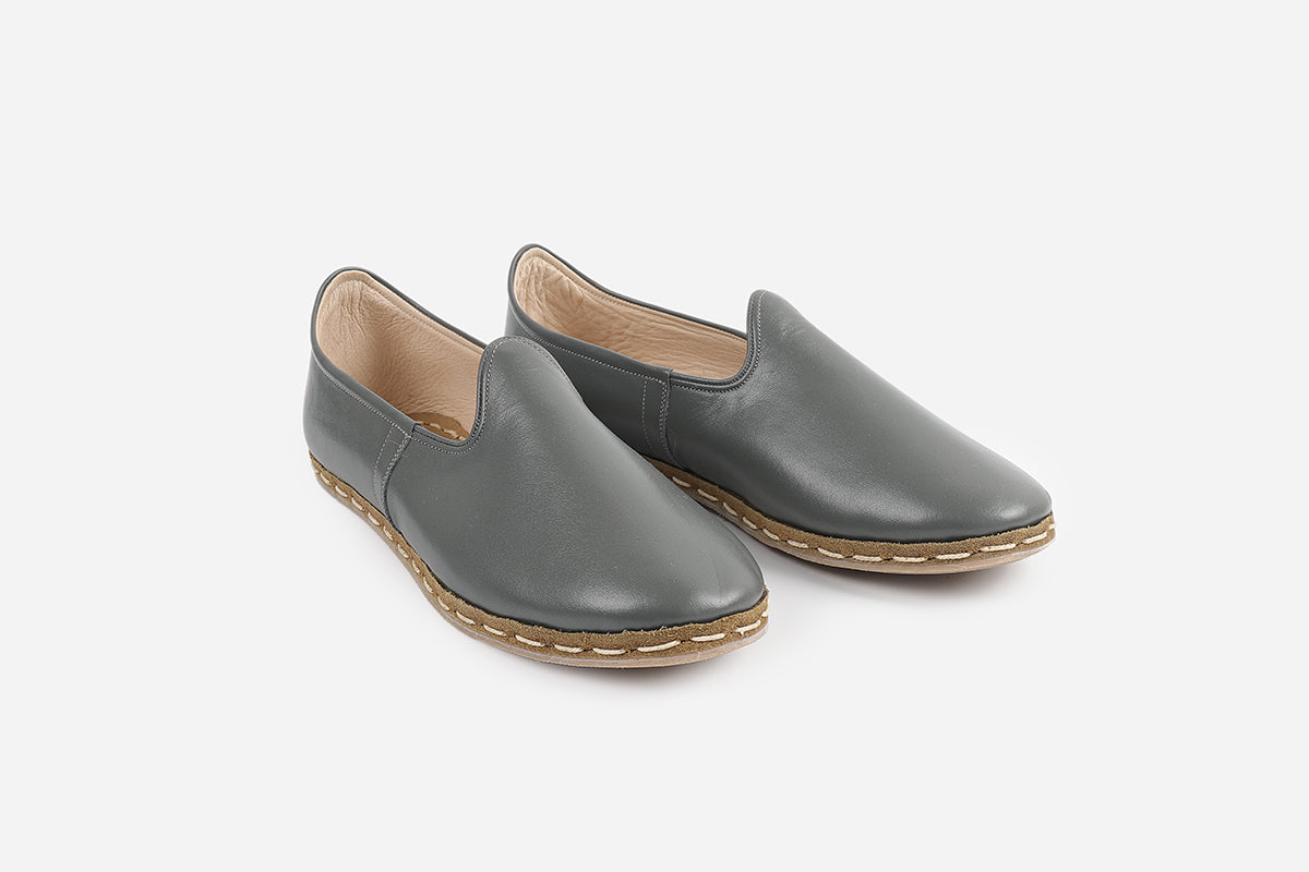 Elegant Slate Grey leather loafers for men, featuring a refined grey color and expert Turkish craftsmanship.