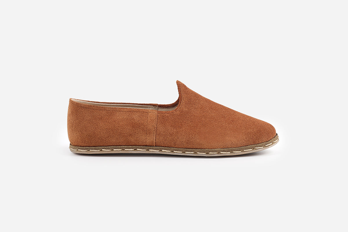 Men's Terra Cotta suede loafers, handmade in Turkey for a rich, earthy orange hue and refined design.