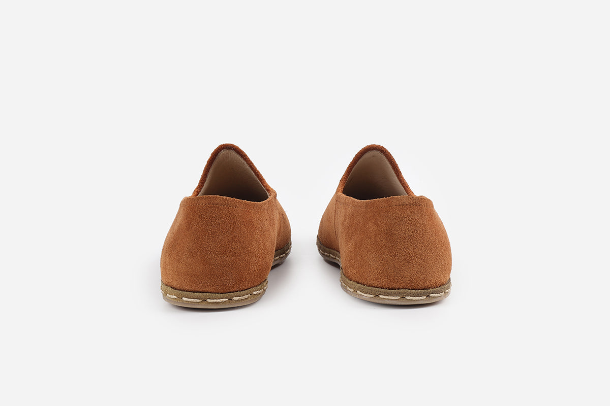 handmade Terra Cotta suede loafers for men, combining a striking orange shade with detailed craftsmanship in Turkey.