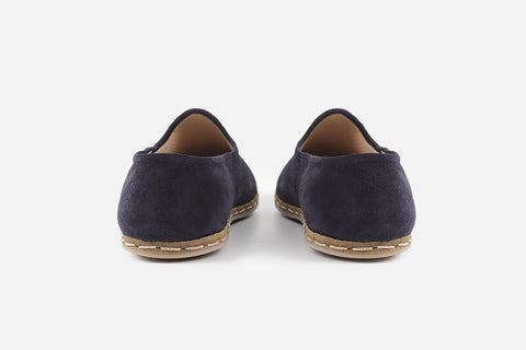 handmade Velvet Midnight Blue suede loafers for men, combining a velvety dark blue shade with detailed craftsmanship in Turkey.