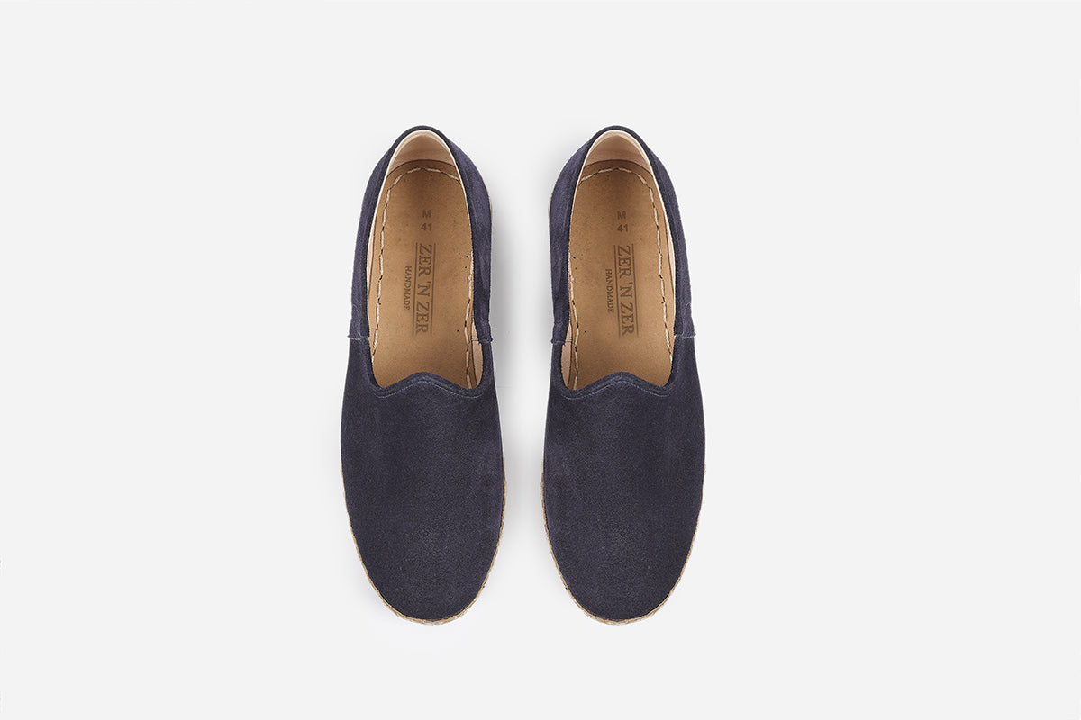 Stylish men's Velvet Midnight Blue suede loafers, offering a sophisticated blue color with meticulous handcrafting in Turkey.